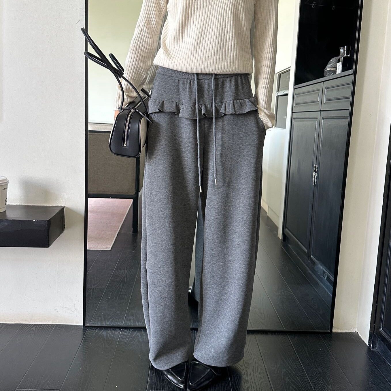 芭蕾香蕉裤女秋冬2026新款高腰垂感花边阔腿裤韩系百搭休闲直筒裤