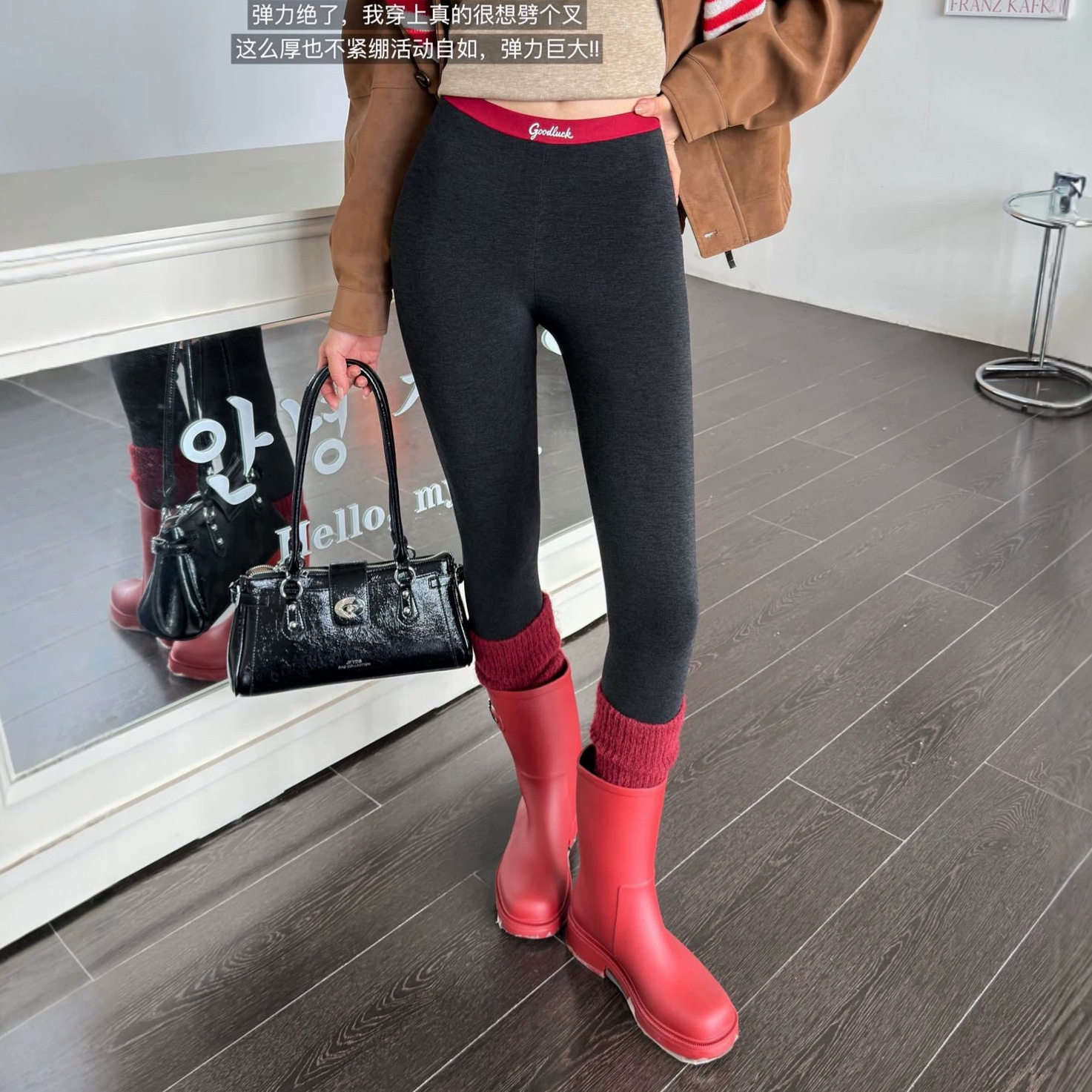 撞色云朵裤女秋冬新款高腰显瘦打底裤外穿加绒保暖修身提臀小脚裤