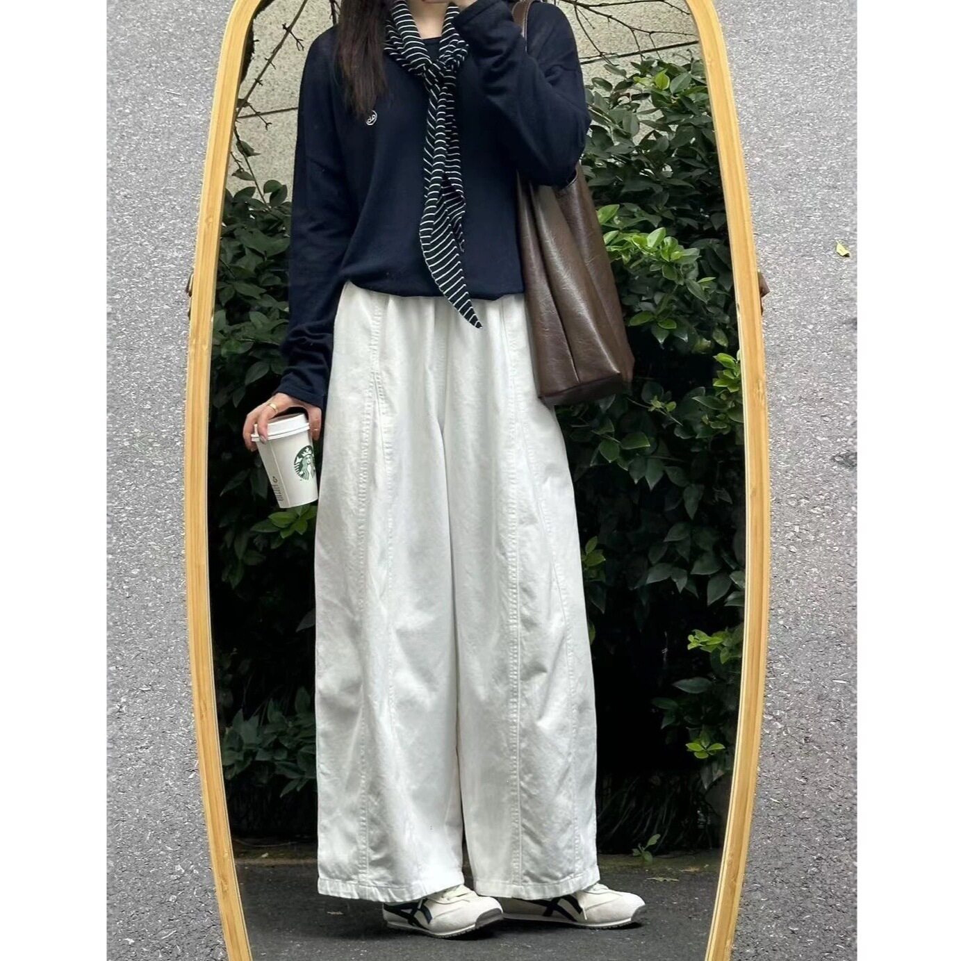 白色气球弯刀裤女夏季新款宽松显瘦阔腿裤大码胖mm韩系钛金棉裤子
