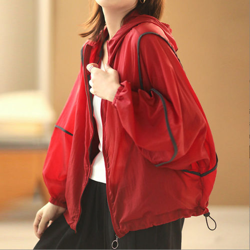 严选拼接防晒衣女秋季高级感宽松外套时尚撞色长袖大码透气防晒服