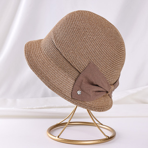 日系蝴蝶结褶皱草帽渔夫帽女夏天文艺小檐盆帽防晒太阳帽遮阳帽子