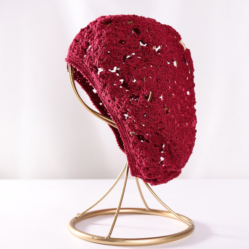 镂空透气薄款贝雷帽子女春夏天时尚毛线帽手工钩针蕾丝花朵针织帽,服饰配件/皮带/帽子/围巾,帽子,淘宝优惠券,粉丝福利购,淘宝优惠卷