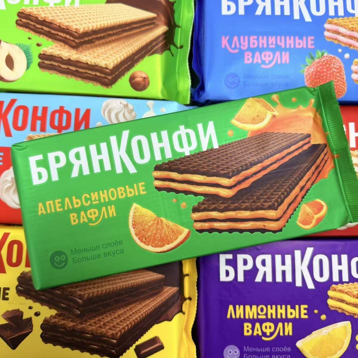 俄罗斯进口奥莱纳牌奶油夹心威化饼干零食休闲美味