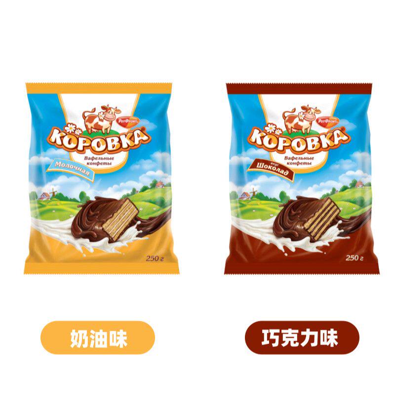 俄罗斯进口小牛威化小麦牛奶威化瓦夫牛奶饼干休闲食品250克