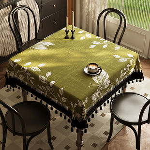 新中式正方形桌布防水防烫免洗桌垫轻奢高级感防尘茶几布流苏盖布