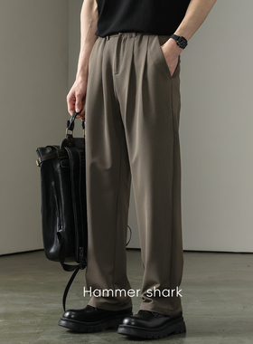 英伦风细条纹直筒休闲裤男夏季轻商务通勤垂感西裤HAMMER SHARK