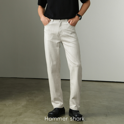 老钱风人字纹莱赛尔牛仔裤男夏季新款窄版修身小直筒裤通勤休闲裤