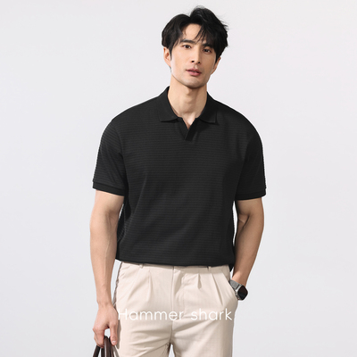 老钱风肌理感翻领polo衫短袖T恤