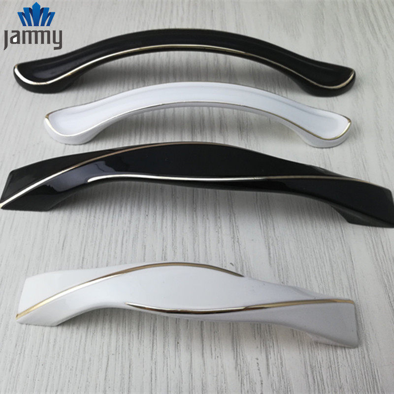 简约衣柜拉手锌合金 北欧橱柜门把手黑色 桌子抽屉拉手烤瓷白/金