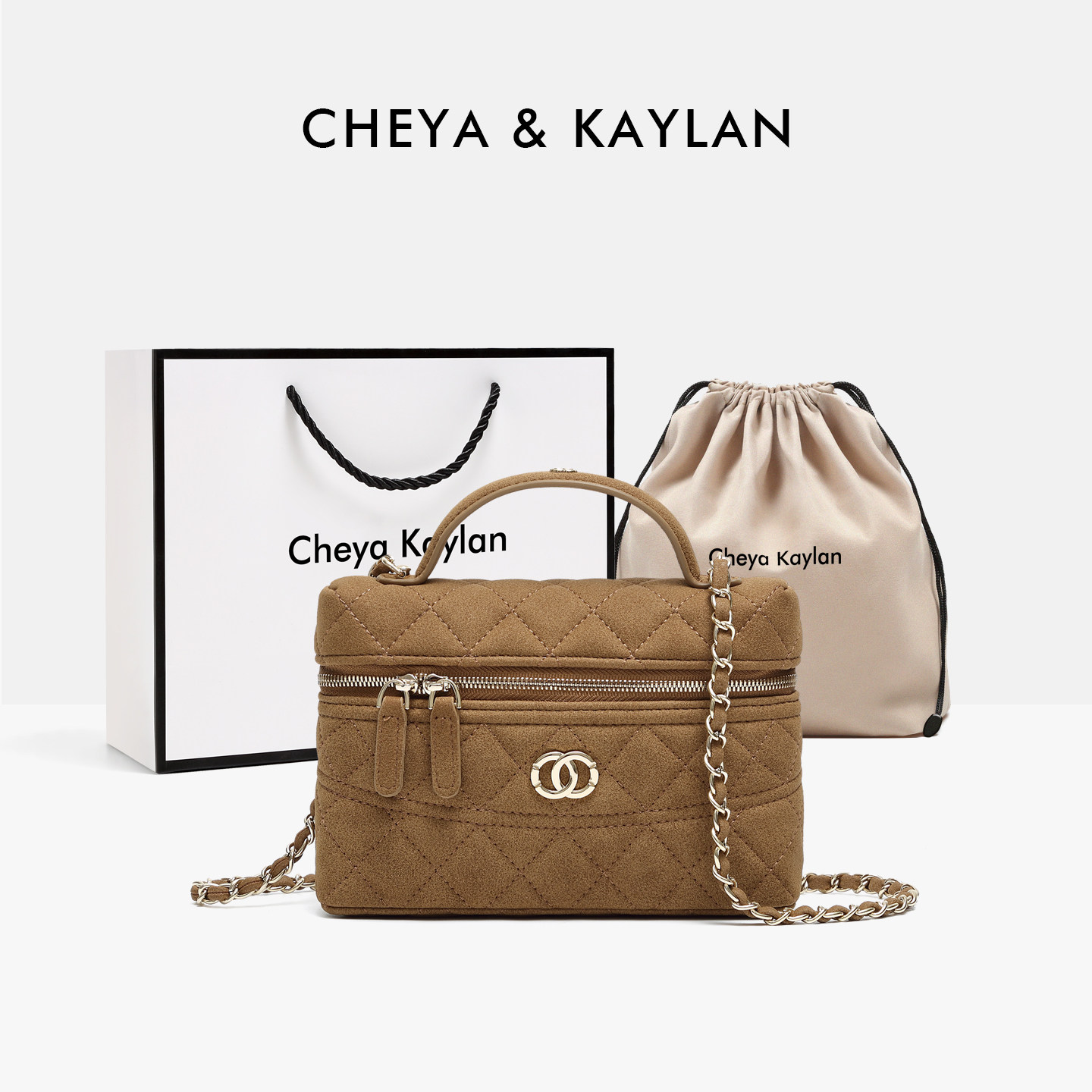 CheyaKaylan小香风链条饭盒包2026新款磨砂皮百搭单肩斜挎手提包