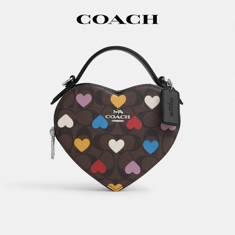【官方授权】coach/蔻驰爱心迷你女包心型老花潮流单肩斜挎手提包