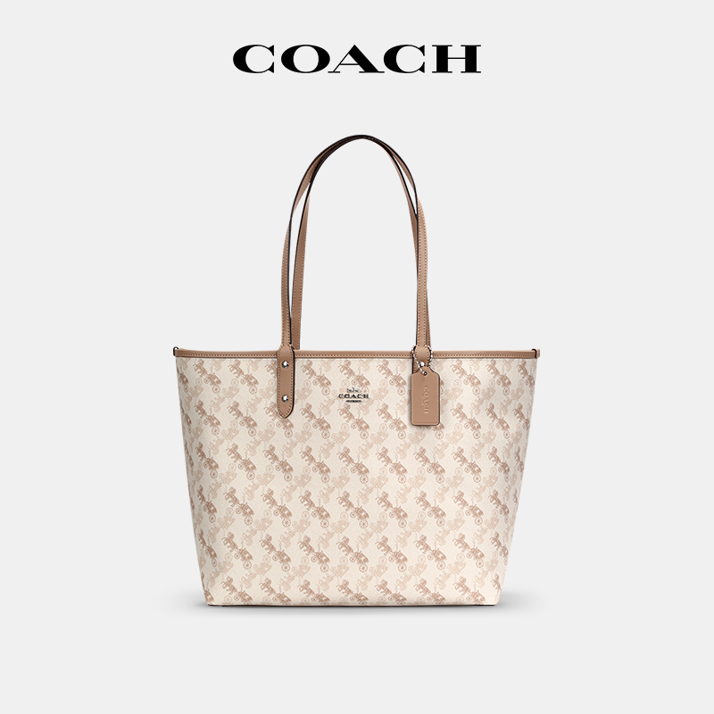 【官方授权】COACH/蔻驰单肩托特包潮流马车花大容量手提包91107