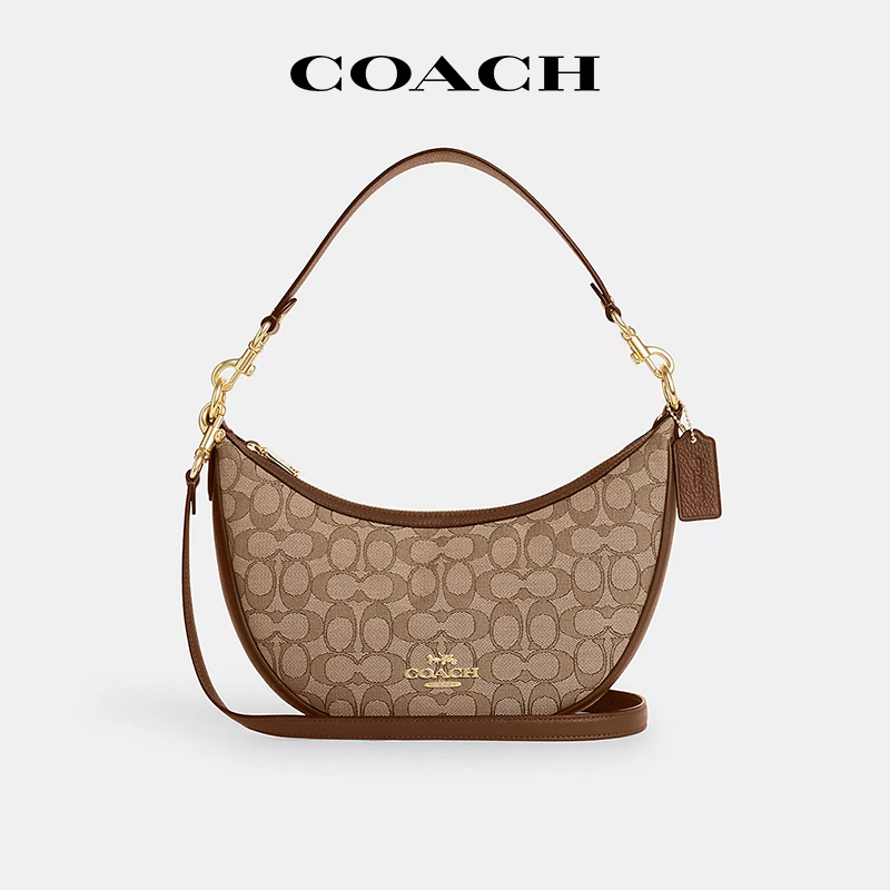 【官方授权】COACH/蔻驰新款女士腋下包经典老花单肩斜挎包月牙包