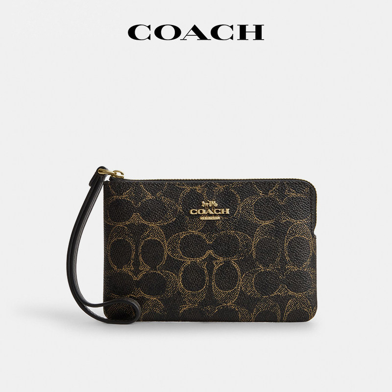 【国内现货】COACH/蔻驰手拿包新款黑色老花做旧印花手挽包钱包女