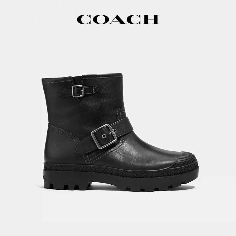 【国内现货】COACH/蔻驰短皮靴矮跟通勤黑色简约百搭中性风女靴