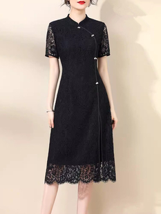 水墨青华2025夏季新款显瘦新中式国风旗袍优雅百搭人棉蕾丝连衣裙