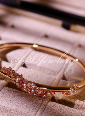 SS JEWELRY粉黛缠花镯小众轻奢气质繁花手镯温柔仙气渐变蜜桃粉