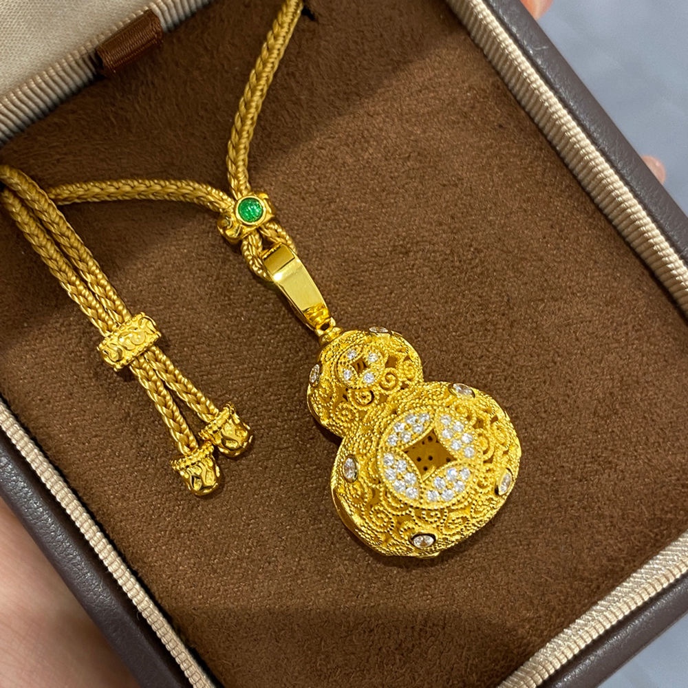 SSJEWELRY轻奢珠宝镂空掐丝铜钱葫芦项链棕绳项链男女款时尚高级