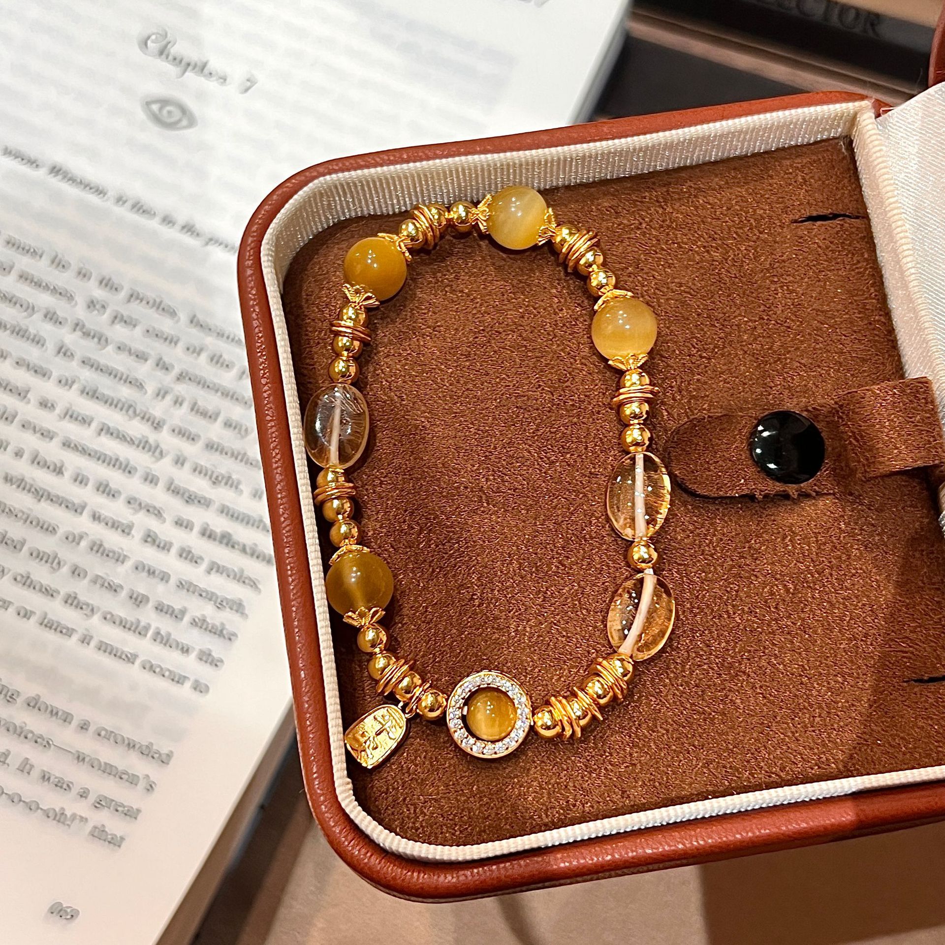 SSJEWELRY轻奢珠宝天然金虎眼石黄水晶手串S925银镀金招财手链女