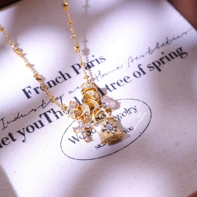 现货SS JEWELRY拉丝工艺跑环十字架锁包项链轻奢高级感锁骨链小众