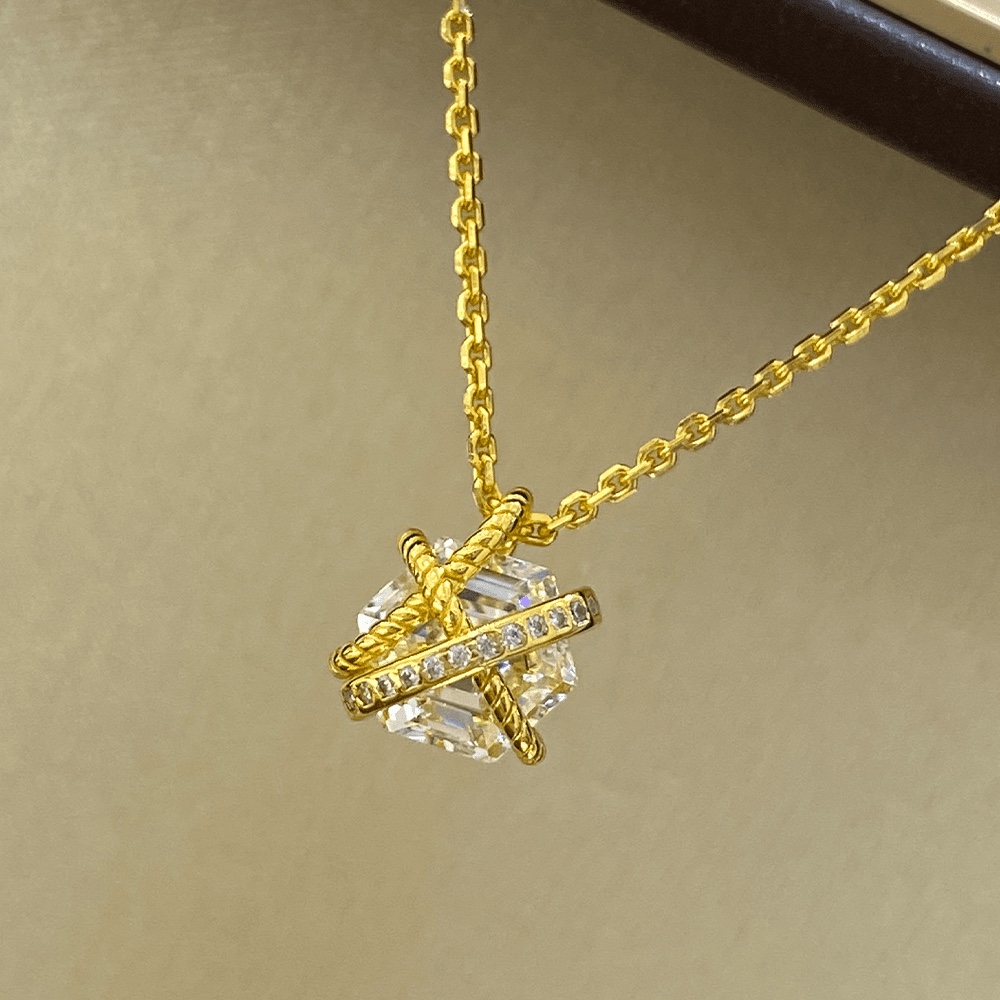 SSJEWELRY轻奢珠宝s925银镀金捆绑六角钻项链钻石戒指时髦感戒指