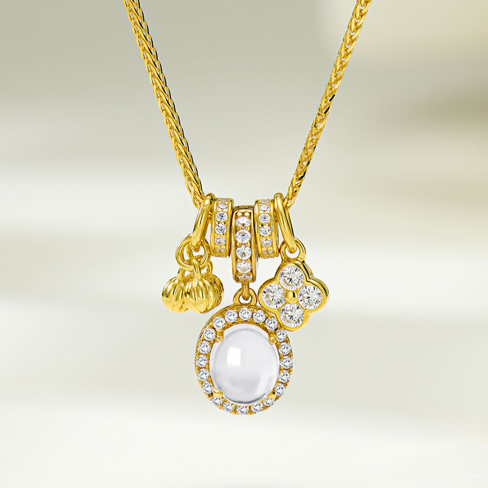 SSJEWELRY轻奢珠宝s925银镀金龙心水沫玉跑环项链肖邦链锁骨链女