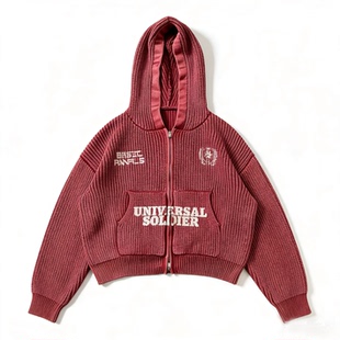 Basic annals连帽毛衣水洗拉链卫衣短宽超重磅马年红色boxyfit