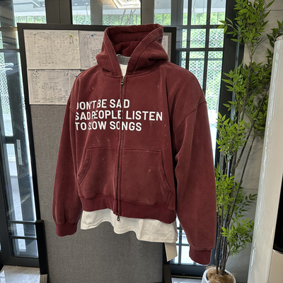 口袋boxyfit卫衣酒红色外套