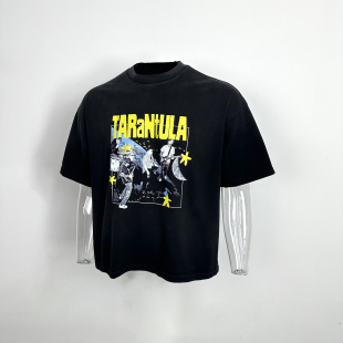 T恤小领口boxyfit短宽 复古做旧乐队恶搞印花短袖 Basic annals美式