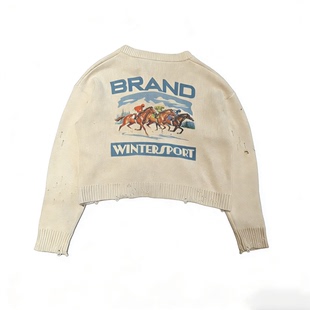 boxy开衫 男破洞做旧毛衣外套纯棉短款 annals复古印花针织衫 Basic