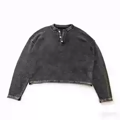 Basic Annals Henry Collar Knitwear Men's Black Pullover Long-Sleeved Breathable Washable Spring and Summer New Style Pure Cotton