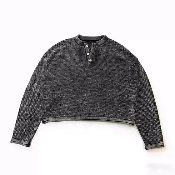 Basic Annals Henry Collar Knitwear Men's Black Pullover Long-Sleeved Breathable Washable Spring and Summer New Style Pure Cotton