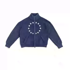 Basic Annals American Retro Star Zipper Cardigan Men's Stand-Up Collar Knitted Jacket Washed and Brushed Short Style