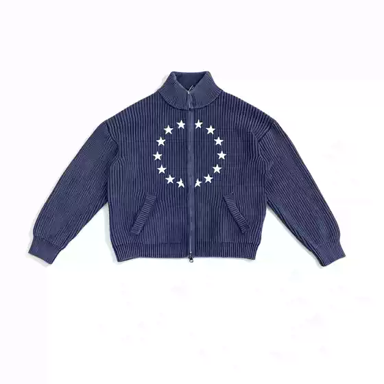 Basic Annals American Retro Star Zipper Cardigan Men's Stand-Up Collar Knitted Jacket Washed and Brushed Short Style