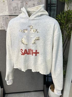 Basic annals美式复古做旧水洗卫衣boxy fit外套短宽渐变蓝色上衣