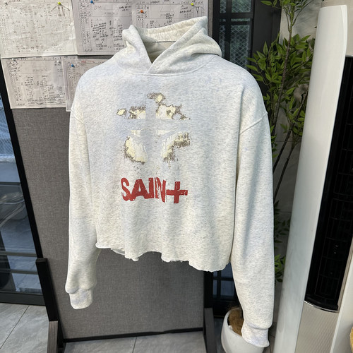 Basic annals美式复古做旧水洗卫衣boxy fit外套短宽渐变蓝色上衣