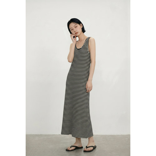 韩系条纹肌理感背心裙女夏季