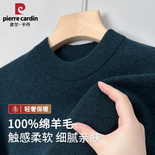 皮尔卡丹男纯羊毛半高领保暖毛衣