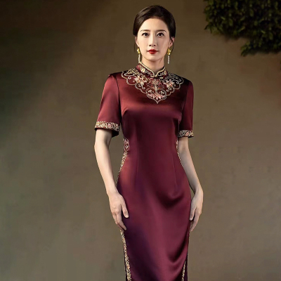 喜婆婆旗袍连衣裙红色敬酒服