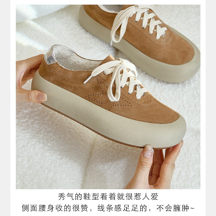 真皮内里羊毛毛鞋厚底小脏鞋女秋冬加绒加厚防滑大头鞋丑萌面包鞋