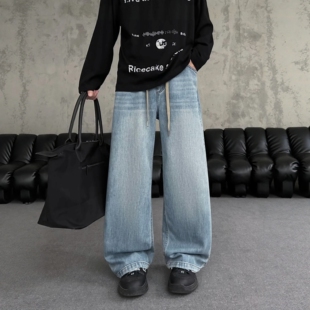 牛仔裤直筒裤长裤宽松休闲加大码末班车初中高中生男大童青少年装