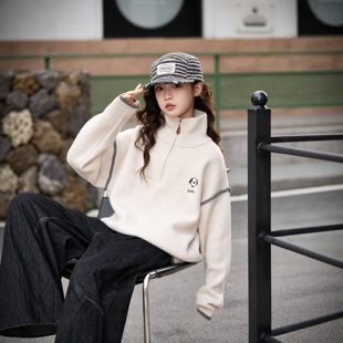 冬季新款女孩大童青少年装针织加绒毛衫毛线衣拉链立领打底内搭