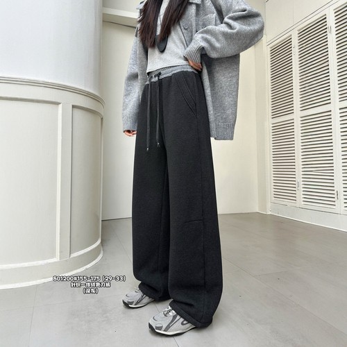 针织长裤弯刀裤抽绳直筒裤一体加绒休闲冬季新款女大童青少年女装