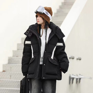 女大童青少年女装米可贝拉天地冬装新款初中高中生立领连帽羽绒服