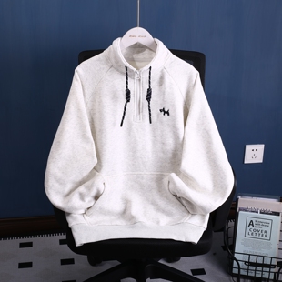 女生大童青少年装休闲宽松拉链立领针织一体加绒衫卫衣冬装新款