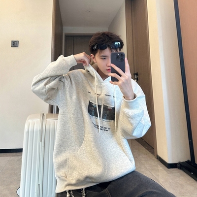 乔迪丹娜男女生大童青少年装秋季新款宽松针织套头长袖帽衫卫衣