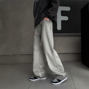 一体加绒微喇叭裤灰色变色牛仔裤长裤男女大童青少年装冬季新款