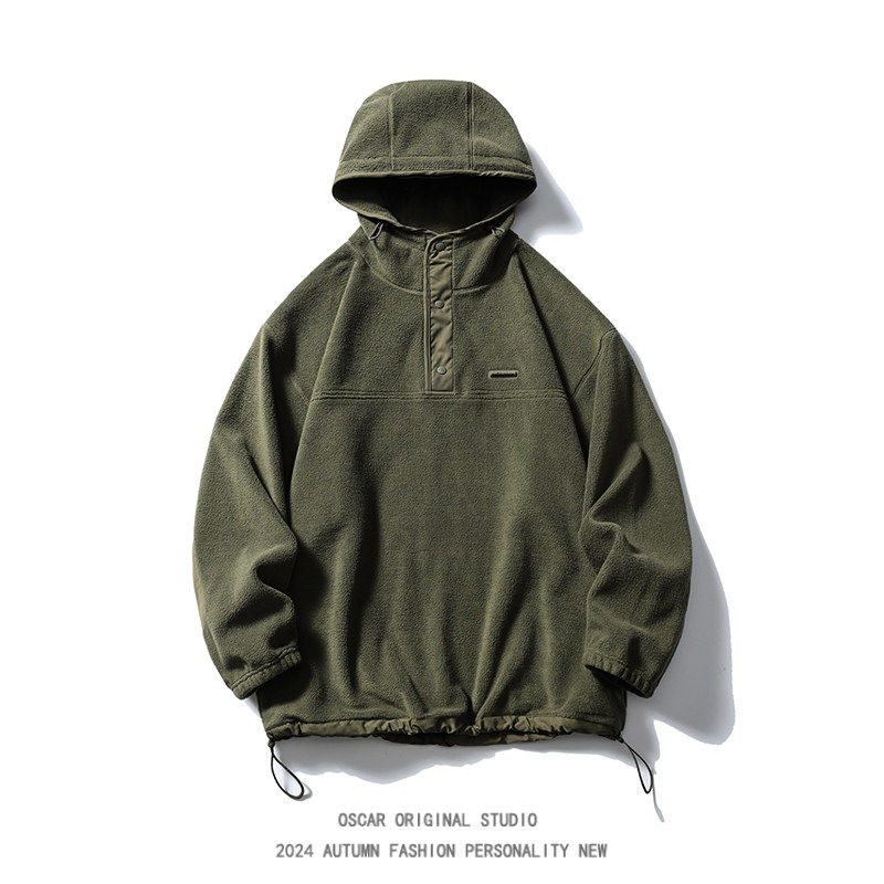 Novara .潮牌日系潮牌纯色350g登山绒连帽卫衣男秋冬百搭宽松情侣