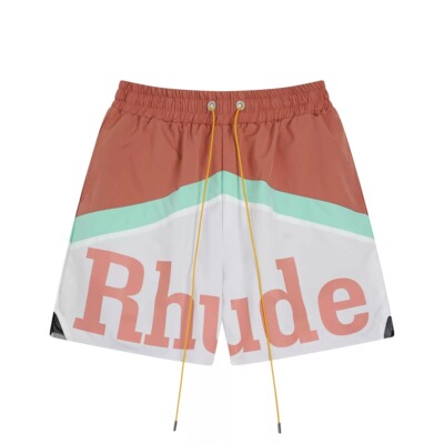RHUDE 美式高街新款撞色拼接字母印花短裤宽松休闲网眼速干五分裤