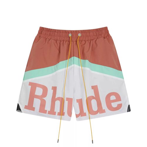 RHUDE 美式高街新款撞色拼接字母印花短裤宽松休闲网眼速干五分裤